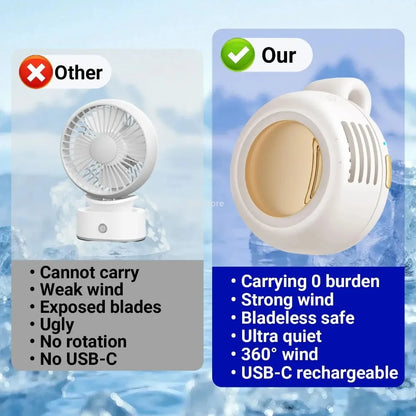 Mini Clip-On Bladeless Fan — 3-Speed Portable &amp; Silent
