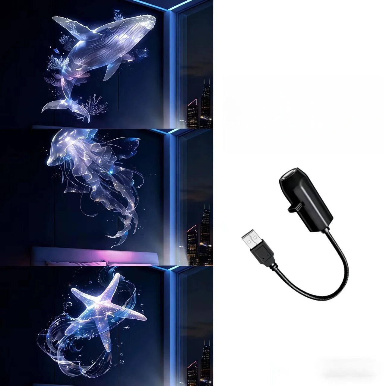 LED Ocean Projector Night Light — Adjustable USB Lamp